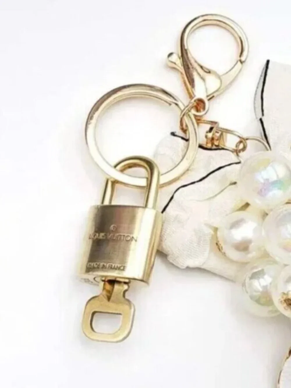 Louis Vuitton Gold Lock 🔒 Authentic LV Key + Unbranded Flower Baag Charm